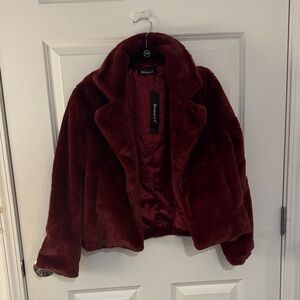 Allegra K Deep Red Teddy Jacket